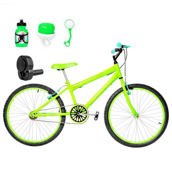 Imagem de Bicicleta Masculina Aro 24 Alumínio Colorido + Kit Passeio e Acelerador