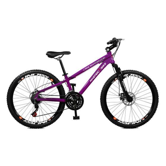 Bicicleta Master Bike Aro 26 Free Rider Freio à Disco A-36 21 V Roxo Neon Menor preço em Bicicleta Master Bike Aro 26 Free Rider Freio à Disco A-36 21 V Roxo Neon