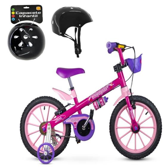 Imagem de Bicicleta Menina Aro 16 Até 30 Kg Freio Rodinha C/ Capacete