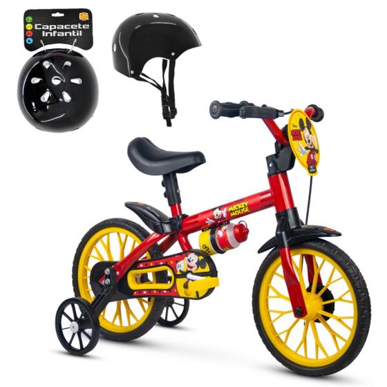 Imagem de Bicicleta Mickey Aro 12 Mickey Rodinha Garrafinha + Capacete