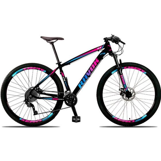 Imagem de Bicicleta Mountain Bike 21 Velocidades Alavanca Alumínio Azul e Rosa Quadro 21"