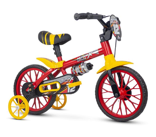 Imagem de Bicicleta Nathor Aro 12 Motor X Vermelho Amarelo Com Rodinha
