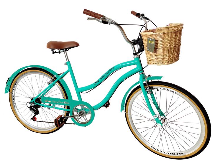 Imagem de Bicicleta Retrô Aro 26 Vintage Cesta Vime Verde Água