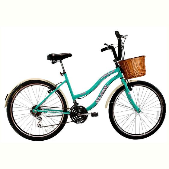 Imagem de Bicicleta Retrô Vintage Aro 26 18v Feminina Beach Azul Turquesa com Cestinha