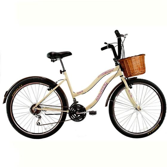 Imagem de Bicicleta Retrô Vintage Aro 26 18v Feminina Beach Bege com Cestinha