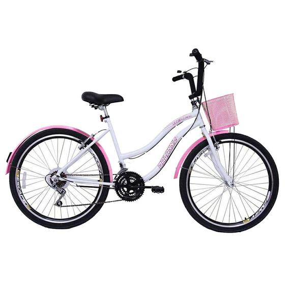 Imagem de Bicicleta Retrô Vintage Aro 26 18v Feminina Beach Rosa com Branco