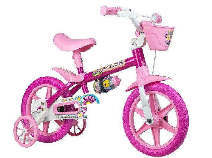 Bicicleta Rosa Nathor Flower Infantil Aro 12 Menina Cestinha