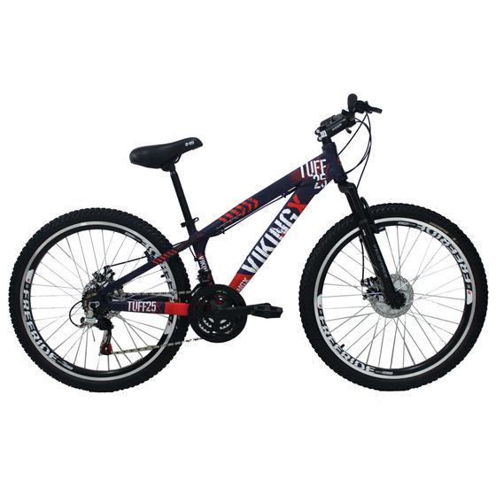 Imagem de Bicicleta Viking X TUFF25  Freeride Aro 26 Freio a Disco 21 Velocidades Cambios Shimano Roxo Laranja Vikingx