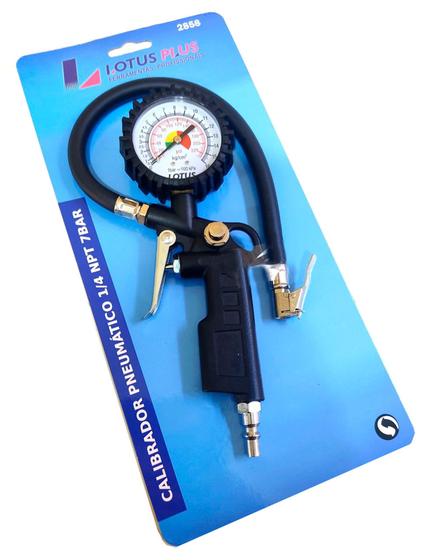 Imagem de Bico De Ar Inflador Calibrador Para Pneu Com Manômetro 1/4 NPT