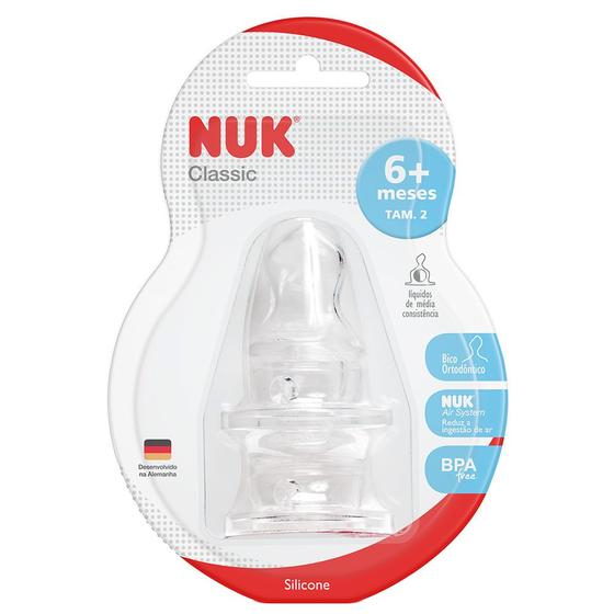 Imagem de Bico de Mamadeira Nuk Classic Ortodôntico em Silicone Fluxo Médio Nível 2 com 2 Unidades