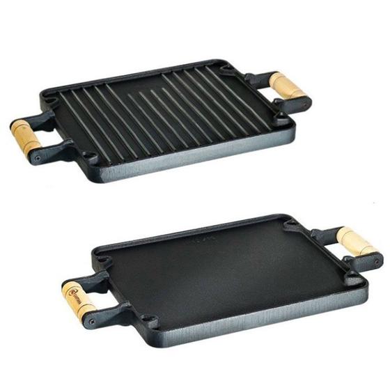 Bifeteira Dupla Face em Ferro Fundido FS 10.3.3 com 2 Alças de Madeira 28 x 28 cms - Santana Menor preço em Bifeteira Dupla Face em Ferro Fundido FS 10.3.3 com 2 Alças de Madeira 28 x 28 cms - Santana