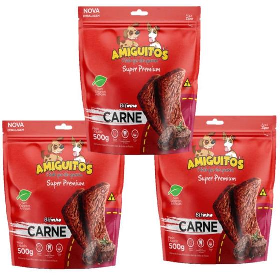Bifinho De Carne Amiguinhos KIT COM 3 PACOTES COM 500 gramas cada ...