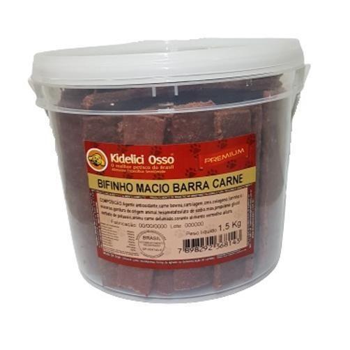 Imagem de Bifinho Macio - Kidelici Osso Sabor Carne 1,5 Kg Balde/Pote