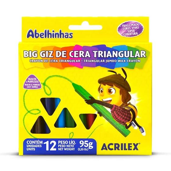 Imagem de Big Giz de Cera Triangular Acrilex - 12 Cores Vibrantes para Desenhos Criativos e Precisos