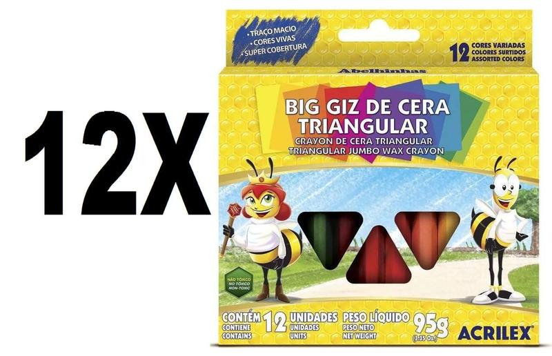Imagem de Big Giz Triangular com 12 Cores Acrilex 09312 Kit 12 Caixas