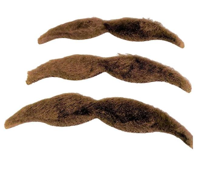 Imagem de Bigode Falso Castanho De Pelúcia Fantasia Kit 3Un Marrom