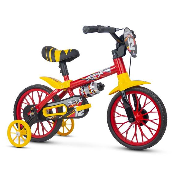 Imagem de Bike Infantil Motor X Aro 12 Meninos Rodinhas Cestinho Garrafinha Adesivos Nathor