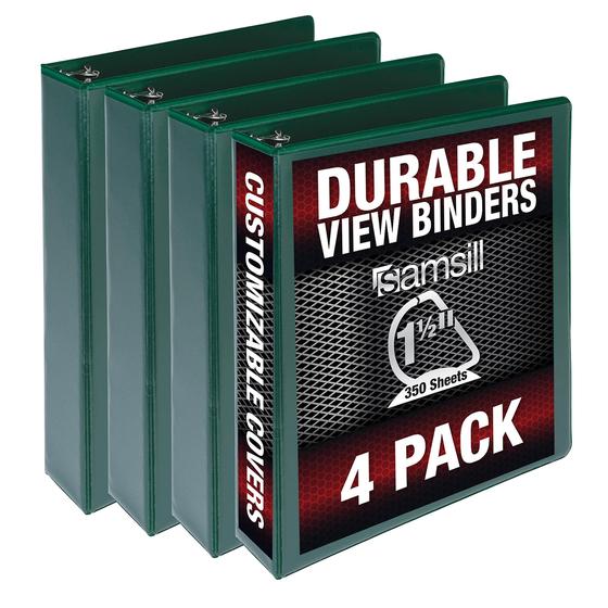 Imagem de Binder Samsill D-Ring Durável de 1,5 Polegadas - Pacote com 4 Unidades (Verde)