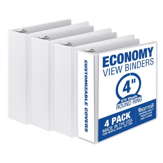 Imagem de Binder Samsill Economy de 4 polegadas, 3 anéis, branco, pacote com 4