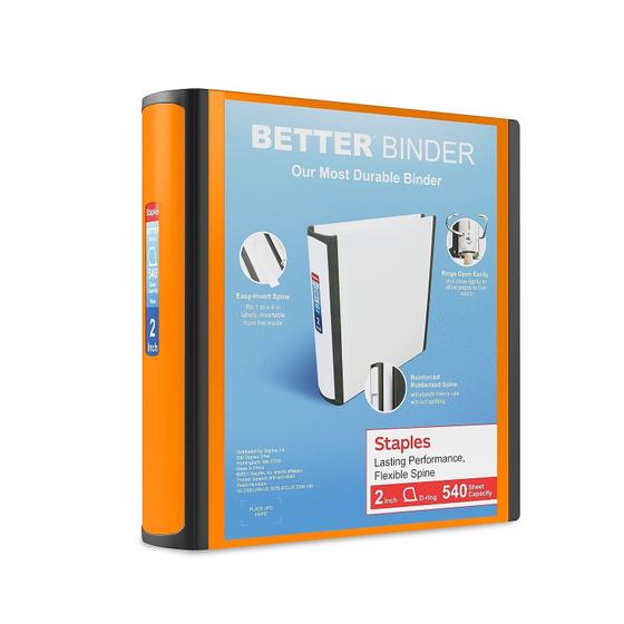 Imagem de Binder STAPLES 3-Ring Better 5cm D-Rings laranja brilhante