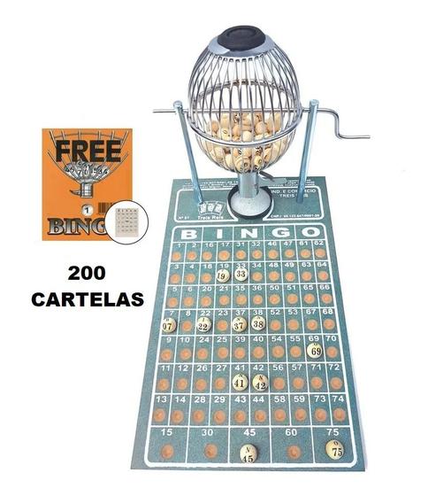Imagem de Bingo Profissional Nº 1 (pequeno) Globo Cromado com 200 cartelas