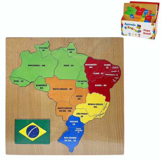 Imagem de Binquedo Didático Aprenda Brincando Encaixar Mapa do Brasil