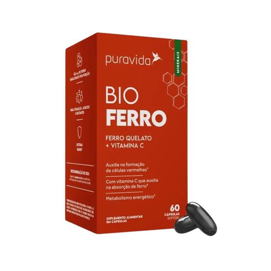 Imagem de Bio Ferro Puravida Ferro Quelato + Vitamina C Com 60 Capsulas Softgel