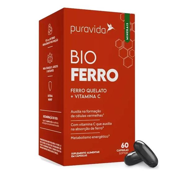 Imagem de Bio Ferro Quelato 60 Cápsulas Softgel Vitamina C Puravida