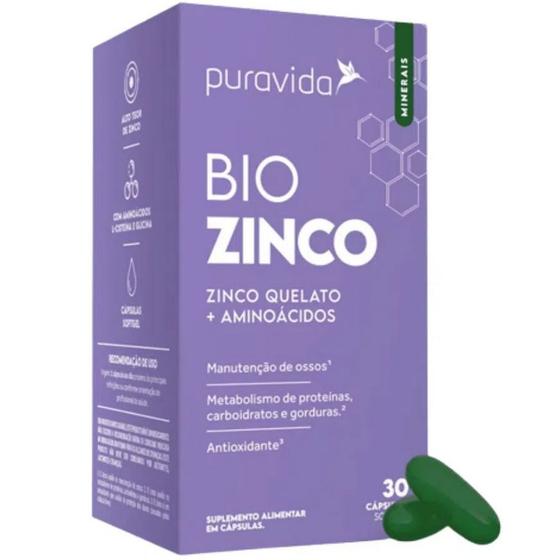 Imagem de Bio Zinco - Zinco Quelato + Aminoácidos - 30 Capsulas - Pura Vida