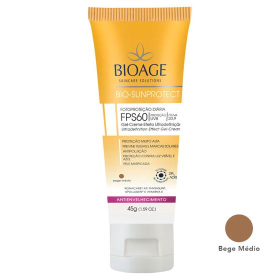 Imagem de Bioage - bio-sunprotect gel-creme antienvelhecimento bege medio fps60 45g