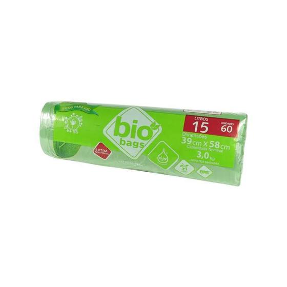 Imagem de Biodegradável Saco De Lixo Verde 15L 60Uni 39Cm X 58Cm 3,0Kg