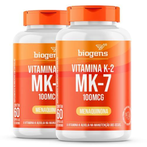 Biogens kit 2x vitamina k2 mk-7, 60 cápsulas, 100mcg, mk7 Menor preço em Biogens kit 2x vitamina k2 mk-7, 60 cápsulas, 100mcg, mk7