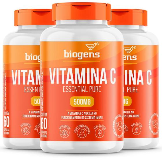 Biogens kit 3x vitamina c essential pure, 500mg, 60 cápsulas Menor preço em Biogens kit 3x vitamina c essential pure, 500mg, 60 cápsulas
