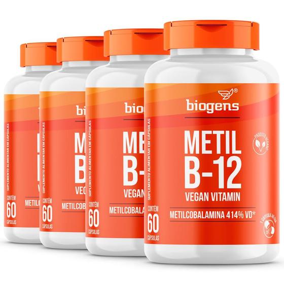 Imagem de Biogens kit 4x metil b12 vegana, vitamina metilcobalamina 60caps