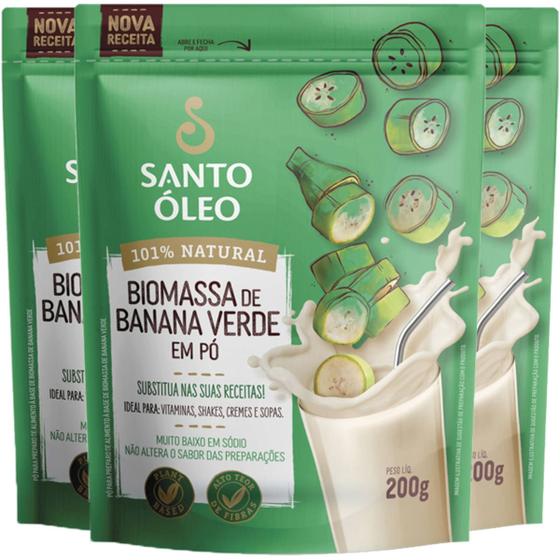 Imagem de Biomassa De Banana Verde Em Pó 3 X 200g Santo Óleo