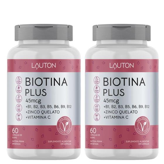 Imagem de Biotina Concentrada com Vitaminas B + C + Zinco - Kit 2 Potes Lauton - Cabelo - Pele e Unha