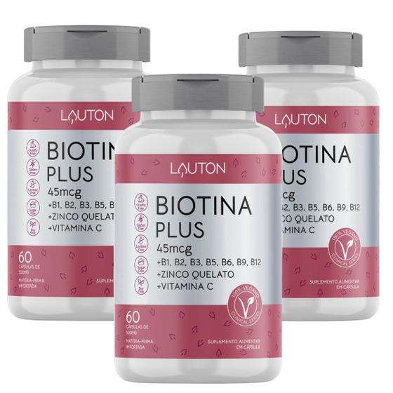 Imagem de Biotina Concentrada com Vitaminas B + C + Zinco Lauton - Cabelo Pele Unha - Kit 3