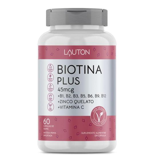 Biotina Plus 45mcg 60cáps + Complexo B + Vit C Zinco Lauton - Lauton Nutrition Menor preço em Biotina Plus 45mcg 60cáps + Complexo B + Vit C Zinco Lauton - Lauton Nutrition