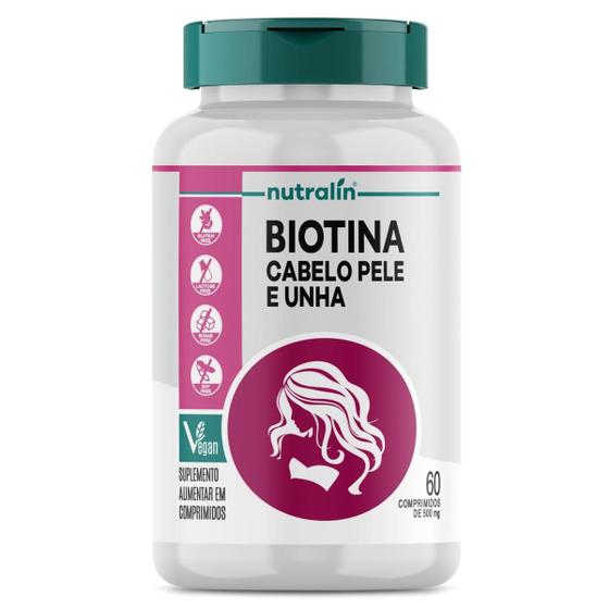Imagem de Biotina Vegana 60 Comp Nutralin Para Cabelos Pele E Unha