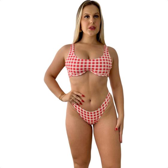 Imagem de Biquíni Aro Inteiro Calcinha Bojo Top Resort Luxo Canelado Praia Feminino Sem Banho Suita Asa Delta Moda Forrado Sustentação