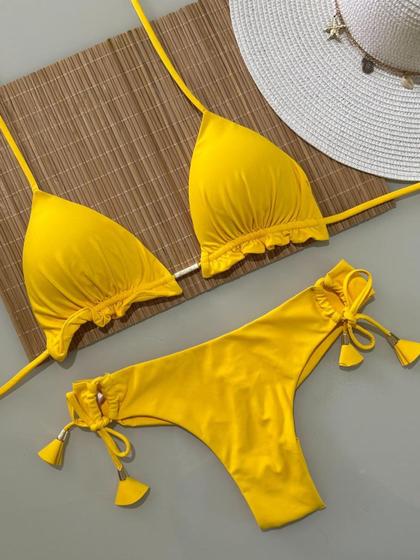 Imagem de Biquini Cortininha Com Calcinha Fio Duplo, Amarelo Camaro