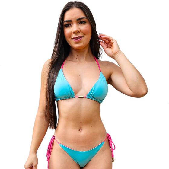 Imagem de Biquíni Dupla Face Feminino Acinturado Empina Bumbum Fio Dental Cavado Sutiã Com Bojo Moda Praia Uv