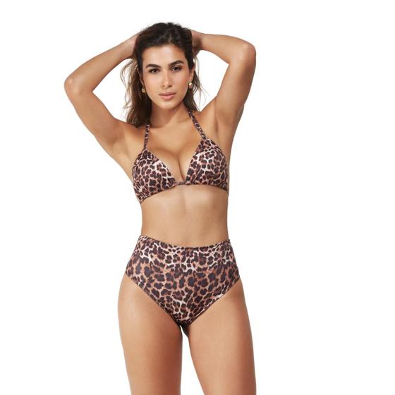 Imagem de Biquini feminino hot pants animal print, busto cortina com bojo removível, alcinha hotpants, zero transparência