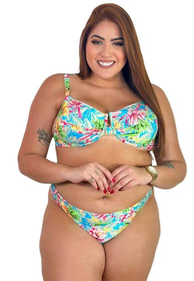 Imagem de Biquíni Feminino Plus Size de Aro Sem Bojo Com Calcinha BomBom e Fio Duplo Estampado