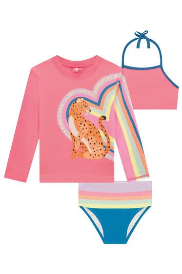 Imagem de Biquini Infantil Infanti Onça Camiseta Malha Dry UV Papilloo