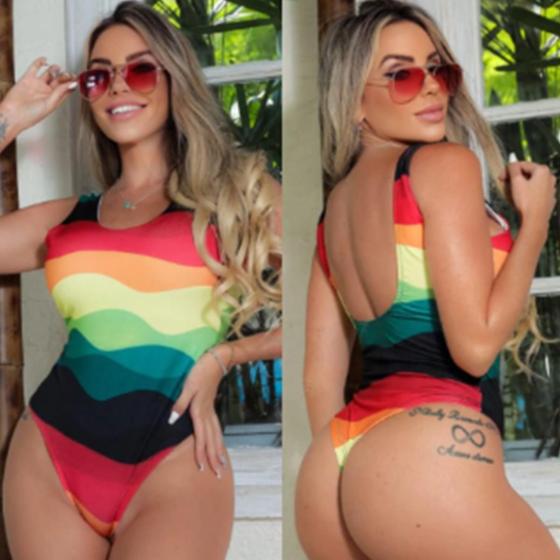 Imagem de Biquini maio feminino praia body colorido ondas coloridas