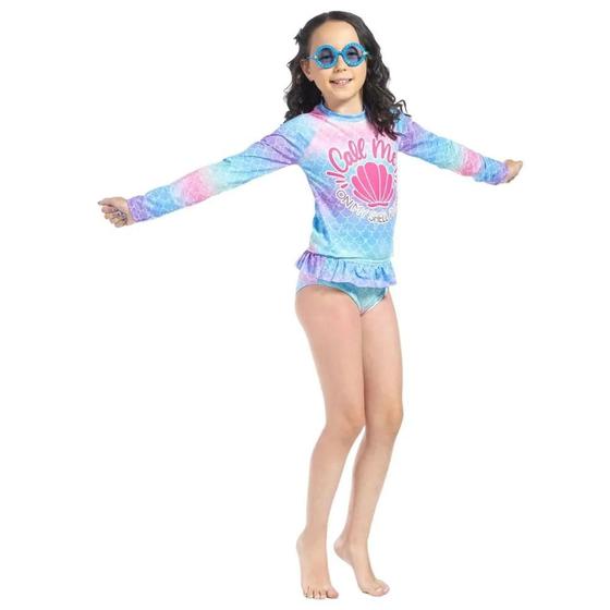 Imagem de Biquíni Menina Blusa e Calcinha Concha Tie Dye Proteção Solar Moda Praia Conjunto Tubekids