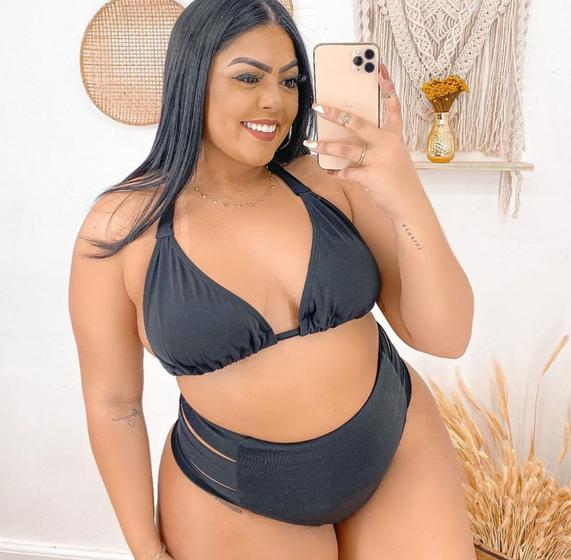 Imagem de Biquíni Plus Size Cintura Alta Hot Pant Cortininha Prêmium