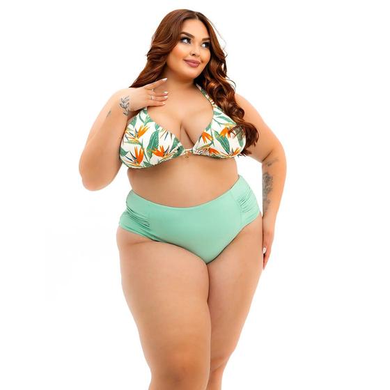 Imagem de Biquíni Plus Size Estampado Paraíso Tropical Top Cortinão e Calcinha Intermediária Drapeada