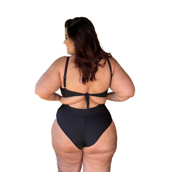 Imagem de Biquíni Plus Size Hot Pants Meia Taça Retrô Canelado